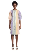 TATA NAKA BUTTON DOWN DRESS WITH PUFF SLEEVES