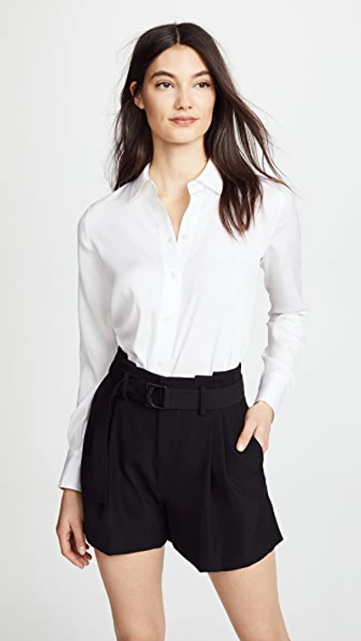Vince Slim Silk Blouse In Optic White