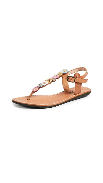 Laidback London Hague T-strap Sandals In Brown Multi