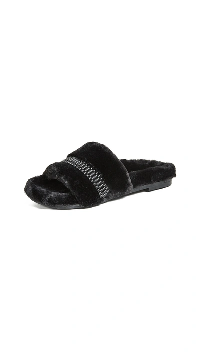 Kendall + Kylie Embellished Faux Fur Slides In Black