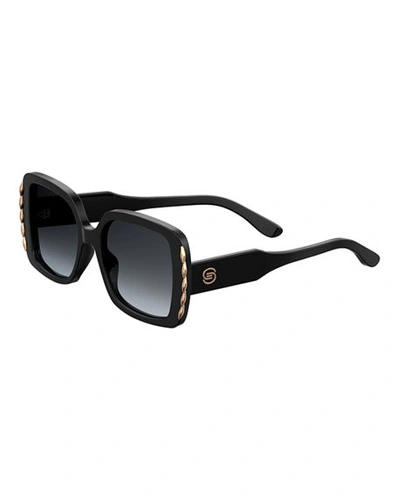 Elie Saab Square Acetate Sunglasses In Dark Brown