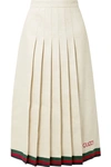 GUCCI Pleated embroidered linen and silk-blend midi skirt