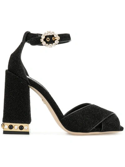 Dolce & Gabbana Peep Toe Bejewelled Sandals 105 In Black