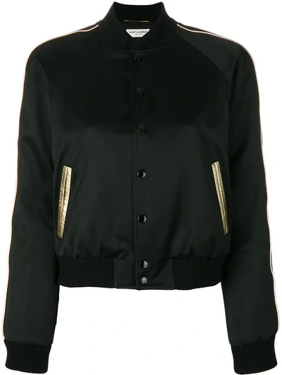 Saint Laurent Embellished Back Cropped Bomber Jacket In Black