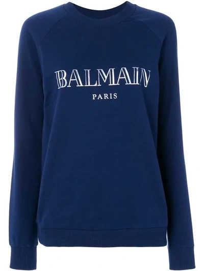Balmain Blue Logo Printed Sweather