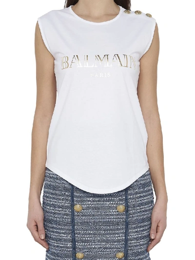 Balmain Logo-print Sleeveless T-shirt In White