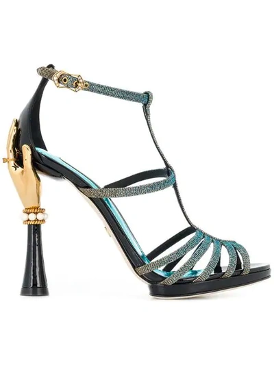 Dolce & Gabbana Sandal In Colour-changing Fabric And Patent Leather With Sculpted Heel In Black