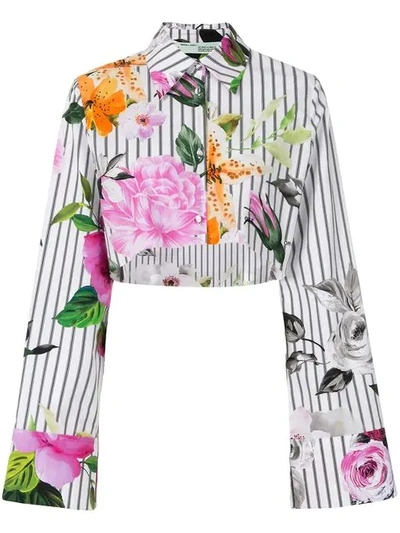 Off-white Off White C/o Virgil Abloh Women's Multicolor Floral Striped Cropped Shirt In Multicolour
