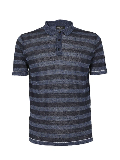 Roberto Collina Striped Polo Shirt In Blu-denim