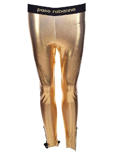 Rabanne Logo Print Leggings In Gold