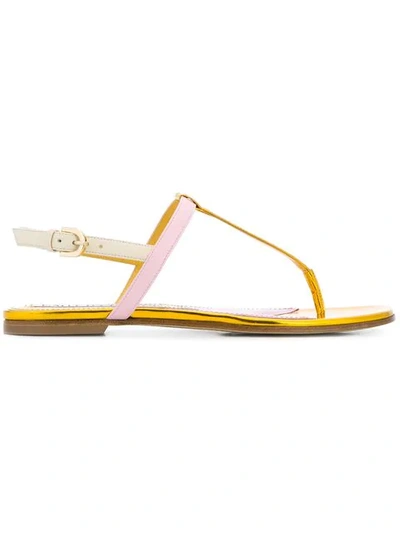 Emilio Pucci Colour-block T-bar Sandals In Metallic
