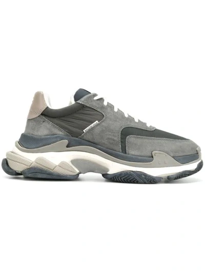 Balenciaga Triple S Leather & Suede Trainers In Grey