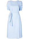P.A.R.O.S.H RUCHED SLEEVES MIDI DRESS WITH BOW DRAPE DETAIL,D722020LIGHTBLUE12795439