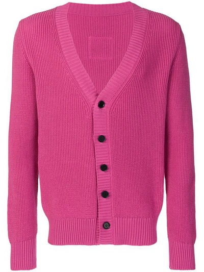 Lc23 Contrast Button Cardigan In Pink & Purple