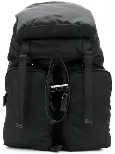 Prada Double Straps Multi-pockets Backpack - Black In Black