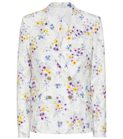 Max Mara Double-breasted Floral-print Linen Blazer In White