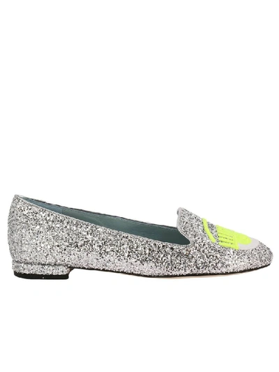 Chiara Ferragni Ballet Flats  Loafers Logomania With Round Toe Maxi Embroidery Of Fluo Eyes Flirting In Yellow