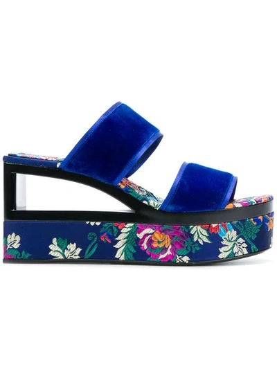 Casadei Velvet Wedge Sandals In Blue