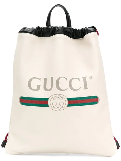 Gucci Vintage Logo Printed Drawstring Backpack In White