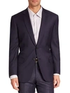 Brioni Solid Tailored Wool Jacket In Dark Blue