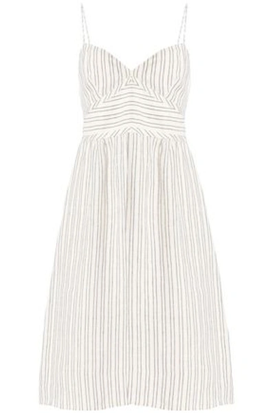 Theory Woman Striped Linen Dress Off-white In Blue White