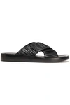 3.1 PHILLIP LIM / フィリップ リム WOMAN RUCHED LEATHER SLIDES BLACK,US 7789028784442623