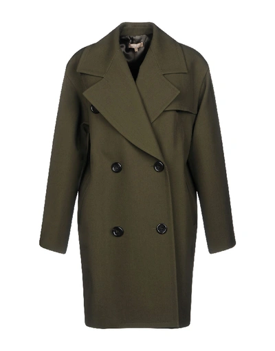 Michael Kors Double Breasted Pea Coat In Military Green