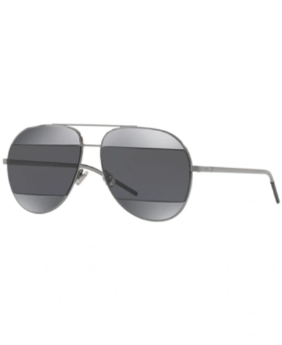Dior Split Two-tone Metallic Aviator Sunglasses In Dark Ruthenium/silver Gray Solid Split