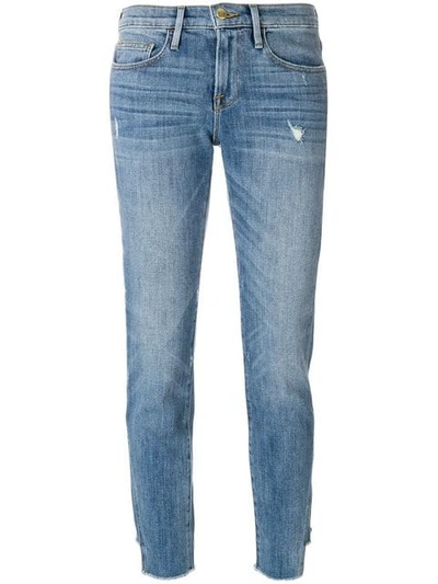 Frame Patched Hem Straight Leg Jeans In Blue