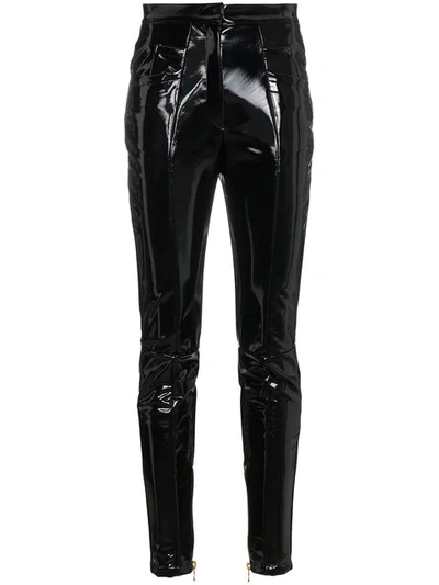 Balmain Coated Mid-rise Skinny-leg Trousers In Black