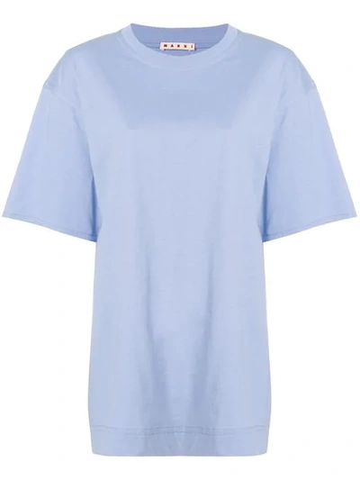 Marni Bow-detailed Cotton-jersey T-shirt In Blue