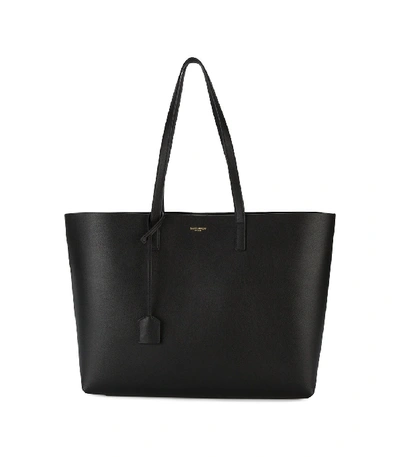 Saint Laurent Shopper Large Textured-leather Tote In Black