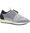 Balenciaga Mens Grey Striped Capsule Race Runners Suede Sneakers