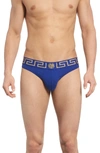 Versace Iconic Slim-fit Stretch-cotton Briefs In Bluette/ Gold