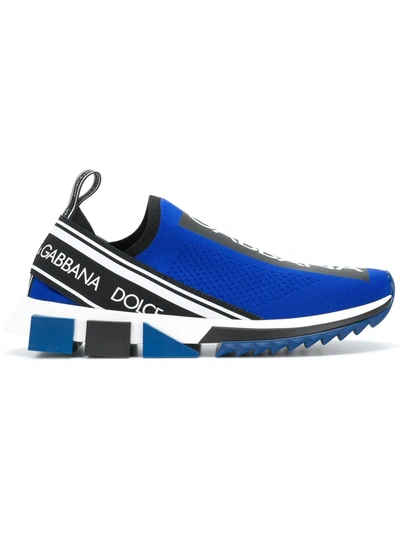 Dolce & Gabbana Men's Sorrento Logo-stripe Sock Sneakers In Blue,black