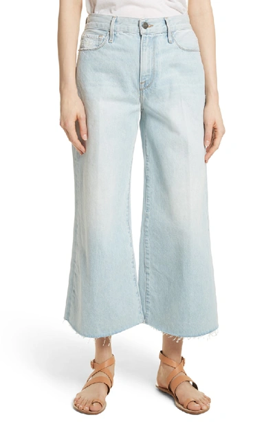 Frame Le Palazzo Frayed Cropped High-rise Wide-leg Jeans In Taplow