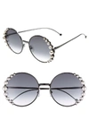 Fendi 58mm Embellished Round Sunglasses - Dark Ruthenium In Dark Ruthenium