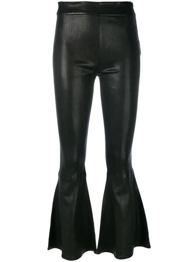 Frame Leather Cropped Flared Pants In Black