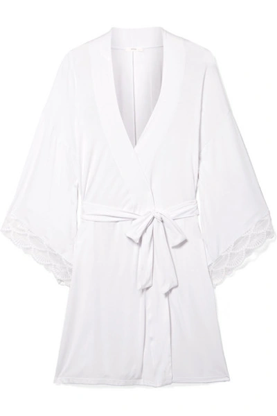 Eberjey Matilda The Mademoiselle Lace-trimmed Stretch-modal Jersey Robe In White