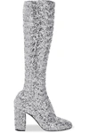 DOLCE & GABBANA SEQUINED MESH KNEE BOOTS