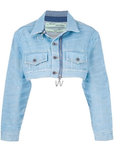 Off-white Cropped Zip-front Jean Jacket In Blue