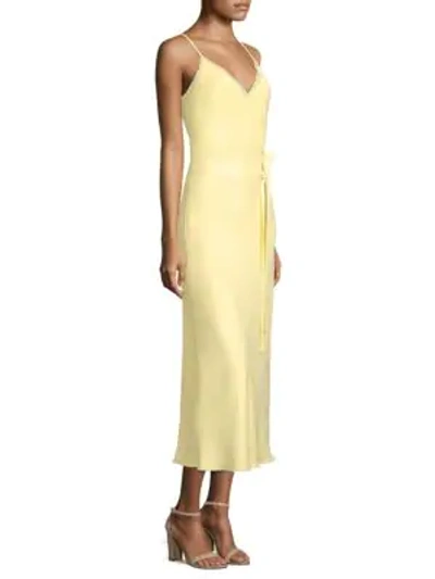Frame Belted Satin Midi-length Slip Cocktail Dress In Yellow