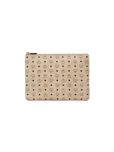 Mcm Medium Visetos Original Leather Pouch In Beige