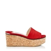 JIMMY CHOO DEEDEE 80 Red Suede Sandal Wedges,DEEDEE80SUE S