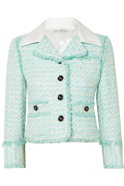 Alessandra Rich Twill-trimmed Embellished Tweed Jacket In Blue