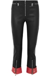 ALEXANDER MCQUEEN CROPPED TWO-TONE LEATHER SLIM-LEG PANTS