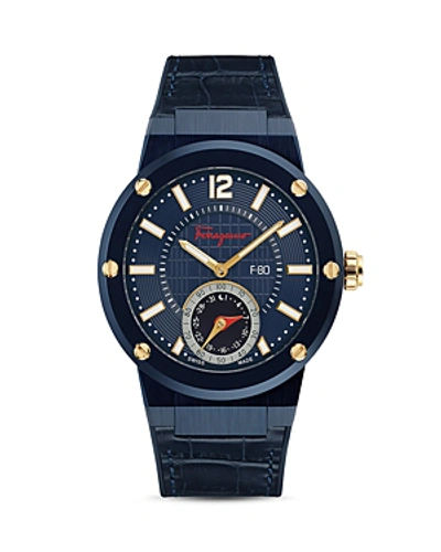 Ferragamo 'f-80 Motion' Leather Strap Smart Watch, 44mm In Blue
