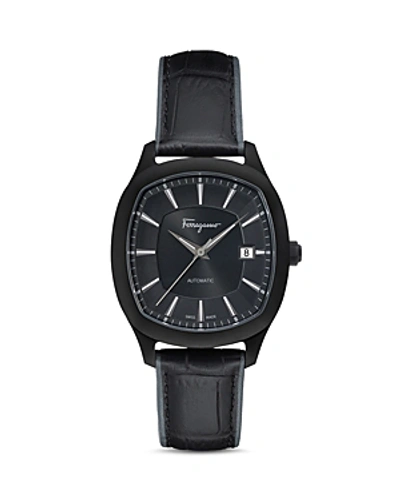 Ferragamo Men's Automatic Octagonal Leather Watch, Black