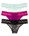 Natori Bliss Perfection Thongs, Set Of 3 In Pop Peony/pistachio/black Exotic Print