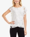 VINCE CAMUTO EMBROIDERED RUFFLED-SLEEVE TOP
